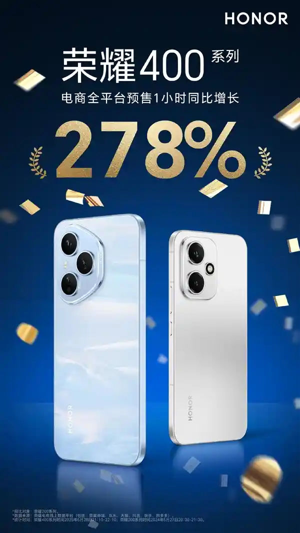 荣耀400系列预售1小时狂飙278%！国补价2124元起引爆全网热潮