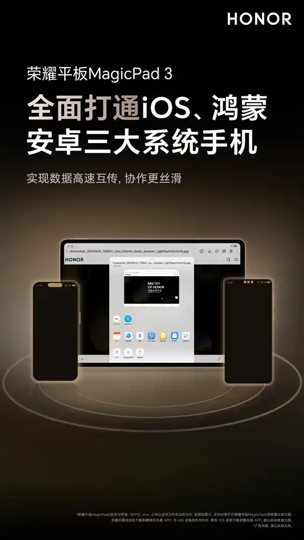 跨系统互联新突破！荣耀MagicPad 3首推iOS、鸿蒙、安卓无缝共享